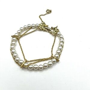 Vintage Bracelet Goldette NY Pearl & Gold Chain Bracelet Gold Tone safety clasp